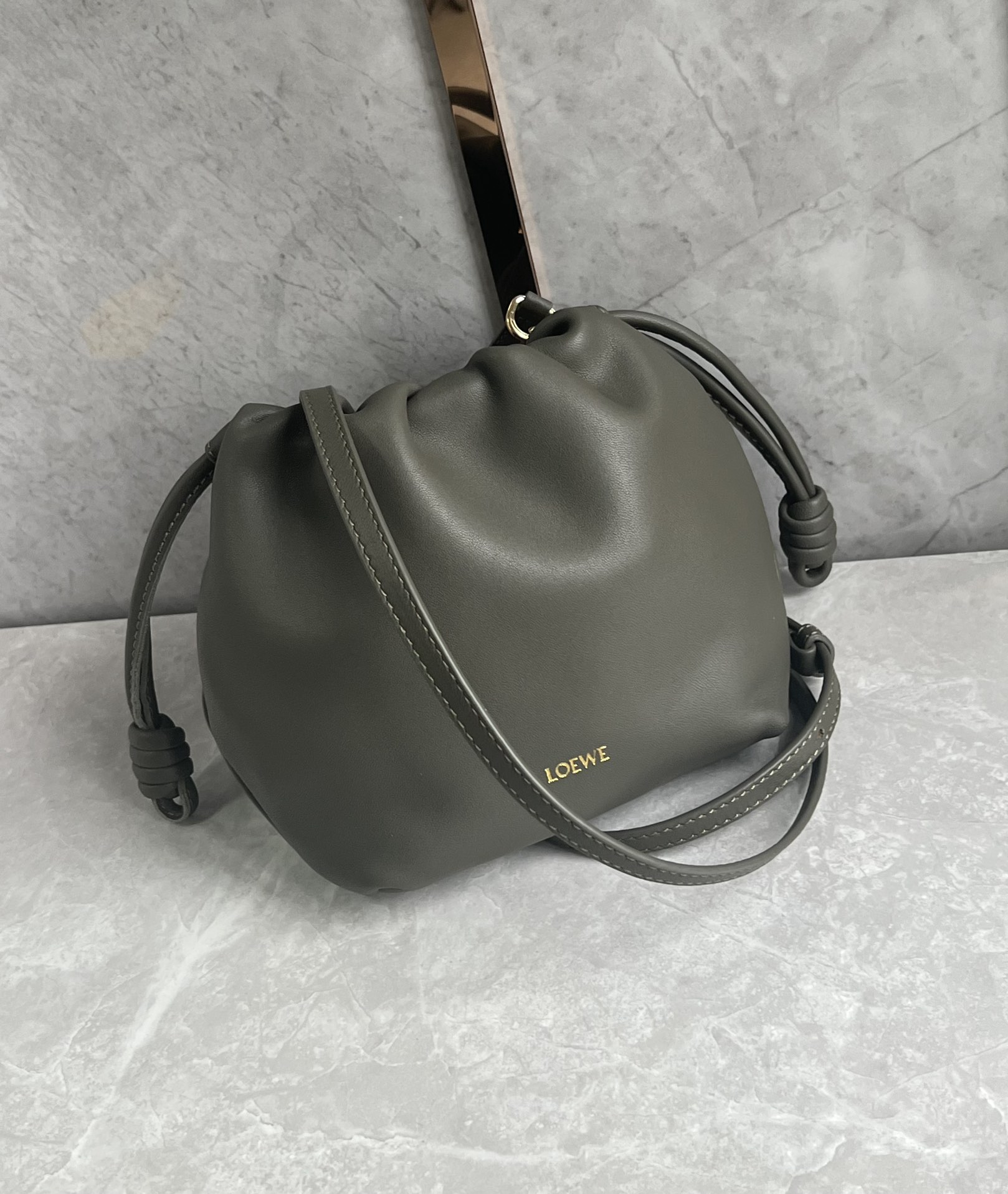 Loewe Mini Flamenco Purse bag in mellow nappa lambskin Dark Grey